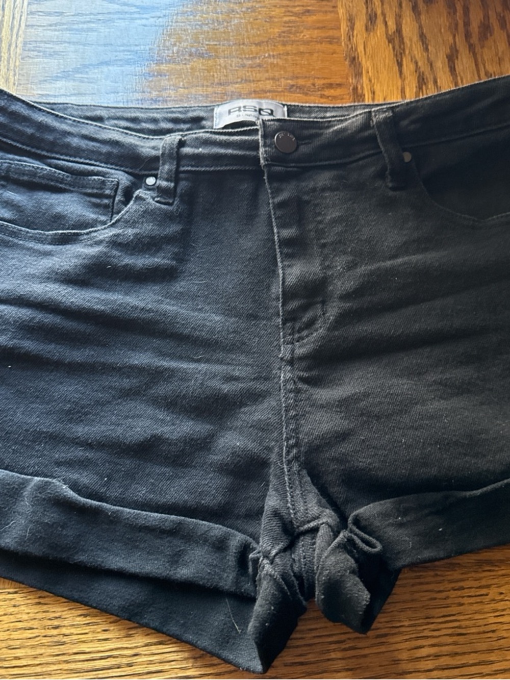 RSQ Black High-Rise Cuff Denim Shorts